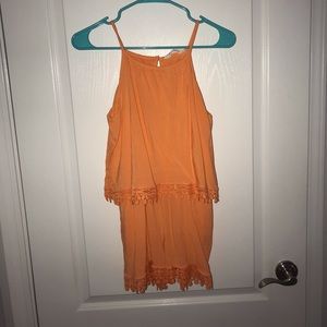 H&M Bright Orange Romper with Lace Bottom Detail
